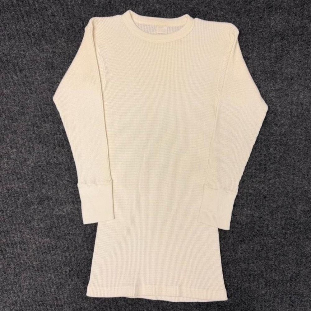 Vintage 80s Sportswear Mens Small Thermal Long Sleeve Shirt Waffle Knit Cream